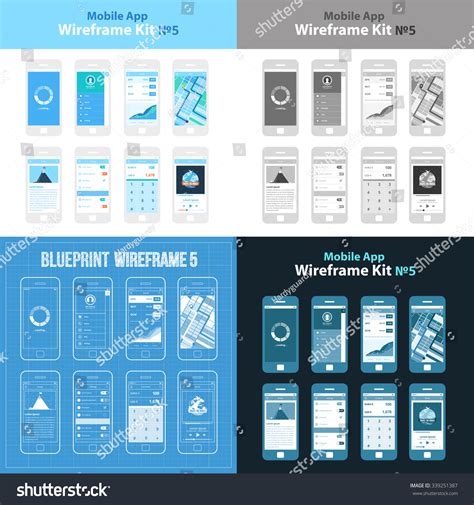 Mobile App Wireframe Ui Kit 5 Stock Vector (Royalty Free) 339251387 ...