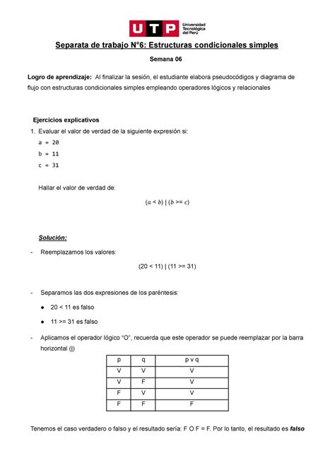 S06 S1 Estructuras Condicionales Simples Separata De Trabajo N6