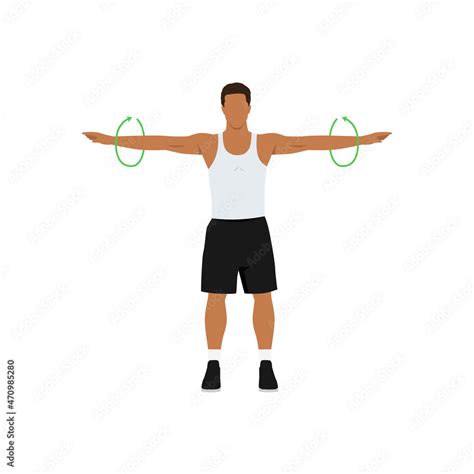 Man Doing Standing Arm Circles Exercise Flat Vector Illustration