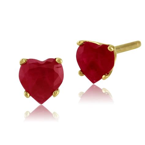 Classic Heart Ruby Stud 9ct Yellow Gold Earrings Gemondo