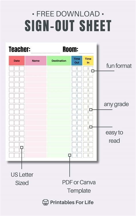 Teacher Classroom Sign Out Sheet Printable Printables For Life