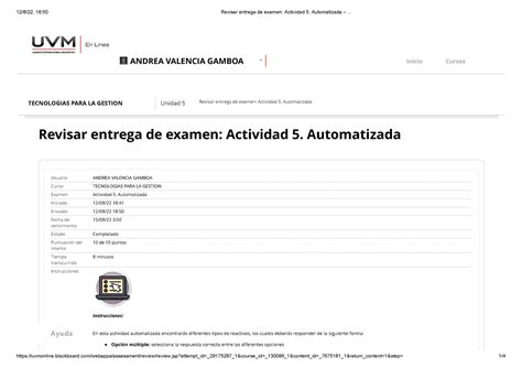 Revisar Entrega De Examen Actividad Automatizada Tecnologias