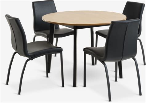 JEGIND Ø105 table chêne ASAA chaises noir JYSK