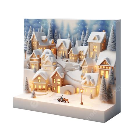 Cozy Winter Village 3d Scene With Warm Lit Cottages Winter 3d