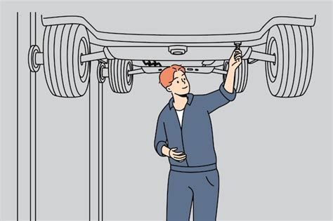 Premium Vector Automobile Mechanic Working Under Lifted Car