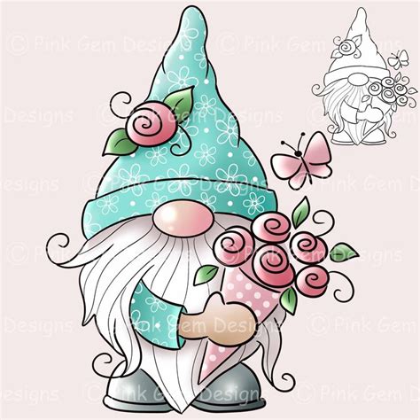 Digi Stamp Gnome With Roses Mother S Day 1 Pre Coloured Png And 1