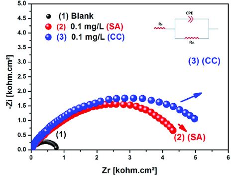 Nyquist Plots Of Copper In 1 M Hcl Aerated Solution With And Without