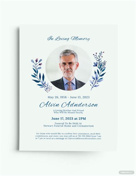 Funeral Announcement Invitation Template Google Docs Illustrator Word