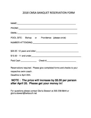 Fillable Online Cmsa Banquet Reservation Form Fax Email Print