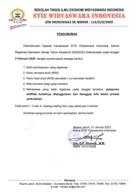 JADWAL REGISTRASI SEMESTER GENAP TAHUN AKADEMIK 2022 2023 STIE