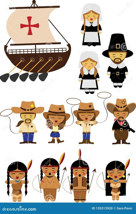 Old America Cowboys and Cowgirls and Indians Stock Illustration ...