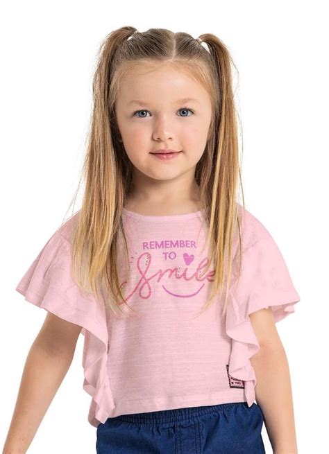 Blusa Cropped Infantil Sem Manga Rosa Quimby