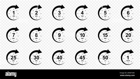 Conjunto de iconos de minutos con flechas de círculo Símbolos de