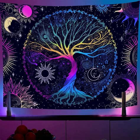 AACKart Blacklight Tapestry For Bedroom Spiritual Tree Of Life