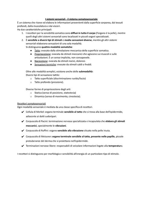 Psicobiologia Parte 3 I Sistemi Sensoriali Il Sistema