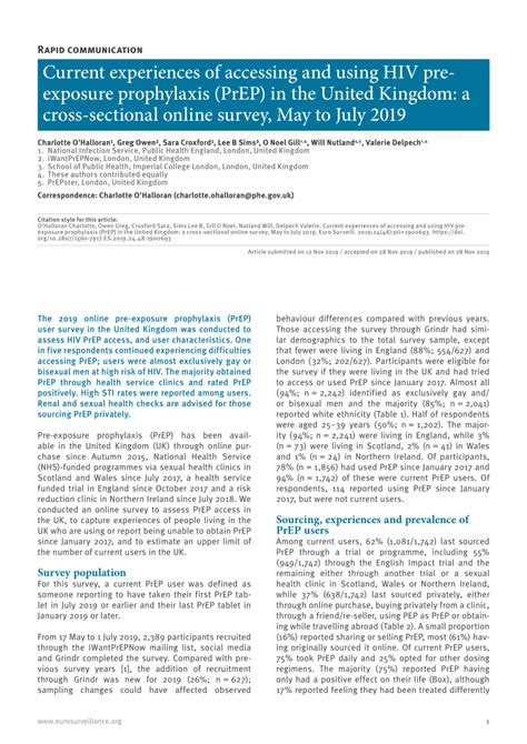 Pdf Current Experiences Of Accessing And Using Hiv Pre Exposure