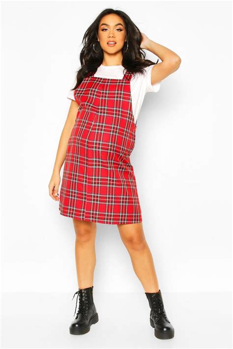 Maternity Check Pinafore Dress Boohoo