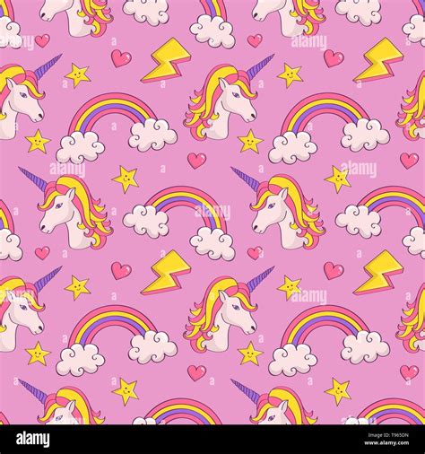 Dreamy Pattern With Unicorns And Rainbows Cute Seamless Background In