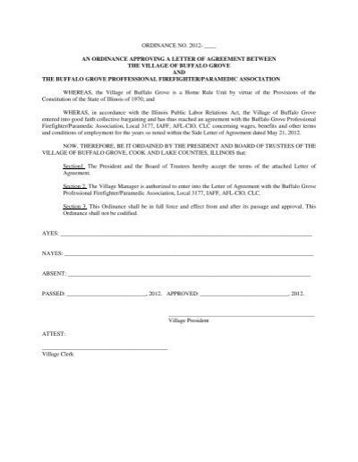 2012 Fire Union Side Letter Of Agreement Ordinance Pdf