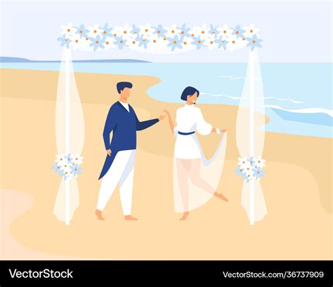 Couple Getting Married On Tropical Island Vector Image