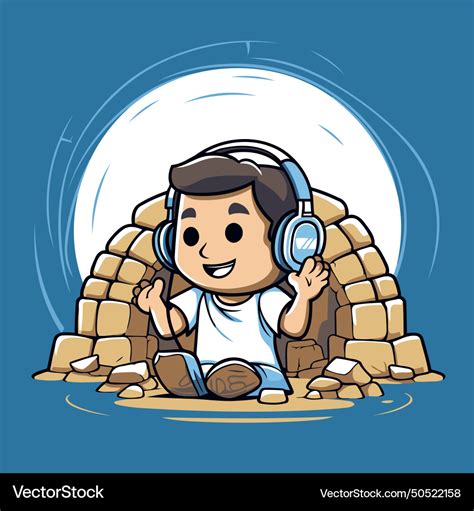 Cartoon Boy Listening To Music With Headphones Vector Image