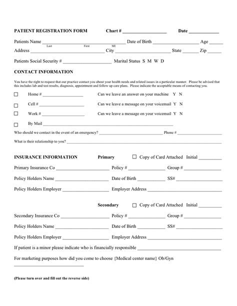 Ob Gyn Patient Registration Form In Word And Pdf Formats