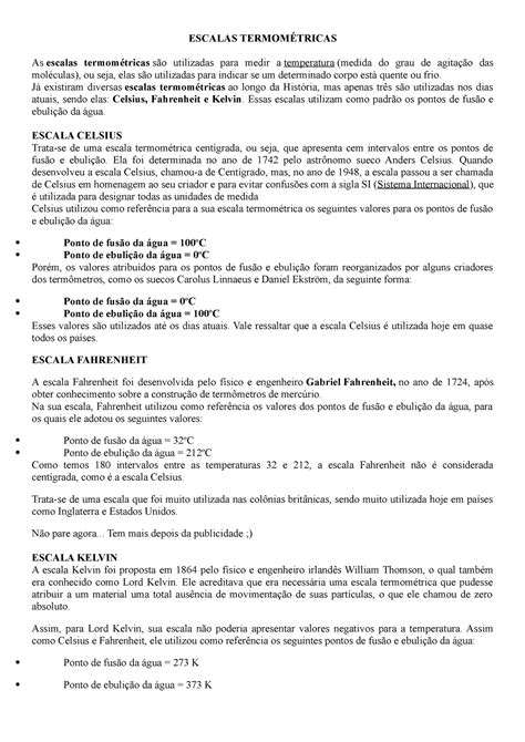 2 ANO Fisica Escalas Termometricas AULA 3 ESCALAS TERMOMÉTRICAS