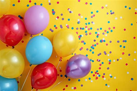 A yellow background with colorful balloons and a yellow background with ...