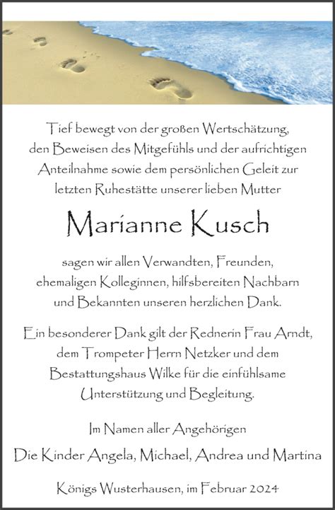 Traueranzeigen Von Marianne Kusch Trauer Anzeigen De