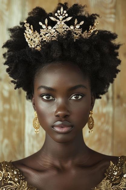 Black Princess Queen Of Africa In Elegant Tiara And Crown Premium Ai