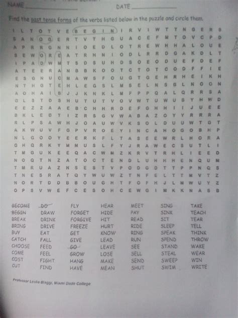 Find The Past Tense Forms Of The Verbs Listed Below In The Puzzle And