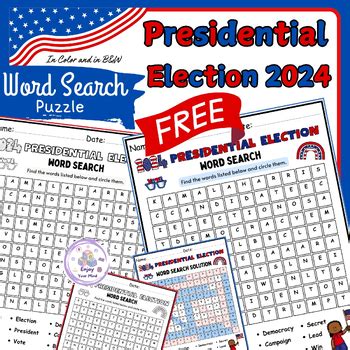 Presidential Election Word Search Puzzle Electionday Free Activity