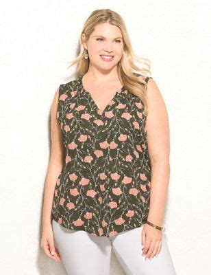 Roz ALI Plus Size Vine Flower Sleeveless Popover