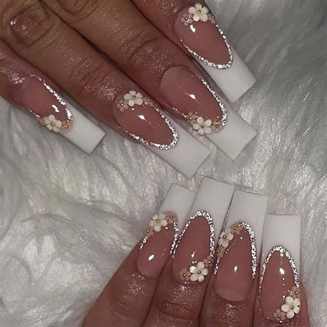 Amazon Foccna White Press On Nails Long 3D Flower Fake Nails