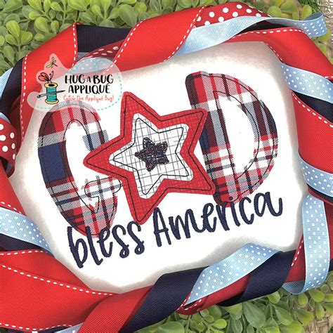 God Bless America Star Bean Stitch Applique Design Hug A Bug Applique