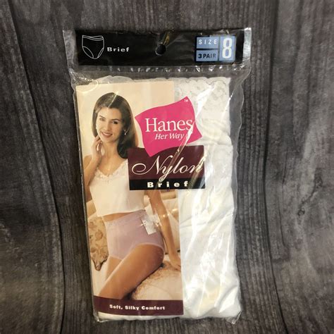 Vtg NIP 3 Prs 1996 Hanes Her Way Hi Cut Nylon Briefs Panties Lace Trim