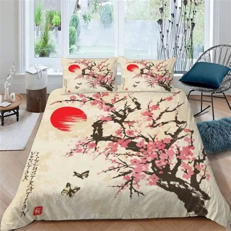 Housse De Couette X Fleur De Cerisier Papillon Adultes Parure De