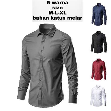 Jual Kemeja Formal Lengan Panjang Bahan Melar Hem Pria Slimfit Kemeja