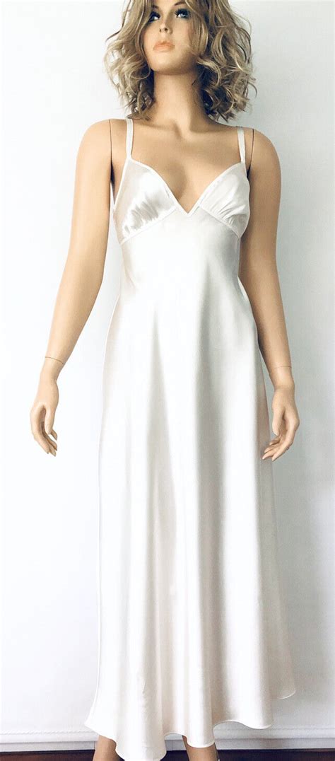 White Satin Slip Dress L Lingerie Bridal Maxi Dress G Gem