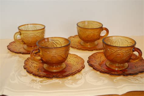 Amber Cup And Saucers 4 Sweet Pear Burnt Honey Vintage Etsy