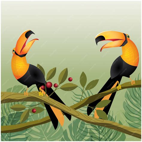 Premium Vector | Summer background with tropical rainforest toucans