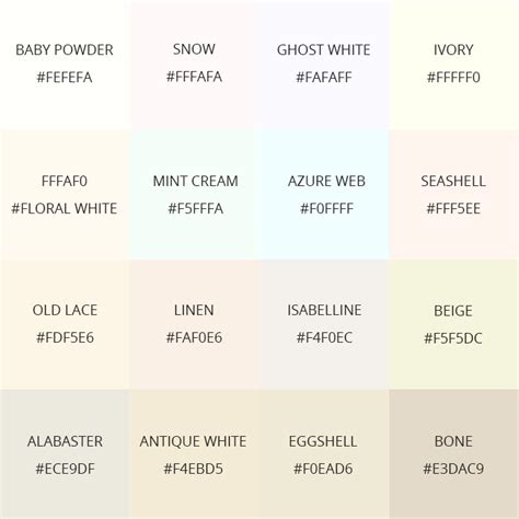 122 Shades Of White Color With Names, Hex, RGB, CMYK Codes, 40% OFF