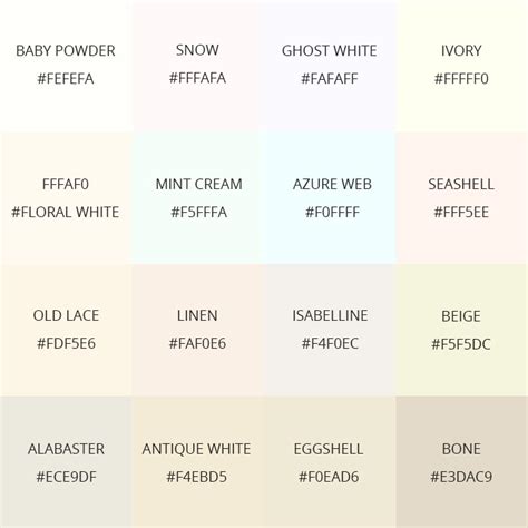 122 Shades Of White Color With Names, Hex, RGB, CMYK Codes, 40% OFF