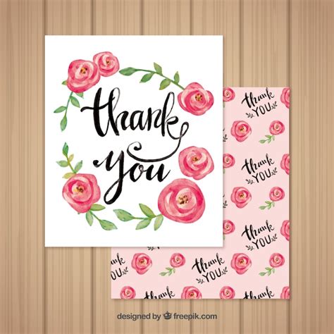 Free Vector Pretty Thank You Card Of Watercolor Roses