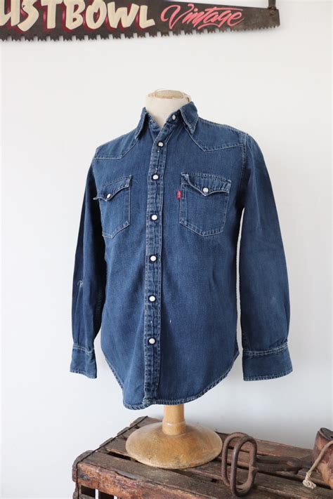 Vintage Levis Levis Strauss Indigo Blue Denim Shirt Cowboy Western