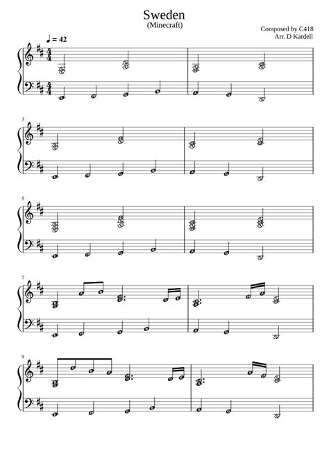 Minecraft Theme Sweden Sheet Music For Piano Solo Easy