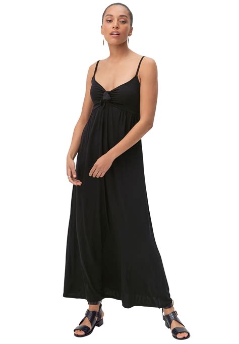 Ellos Womens Plus Size Knit Maxi Dress With Tie Bodice 18 20 Black