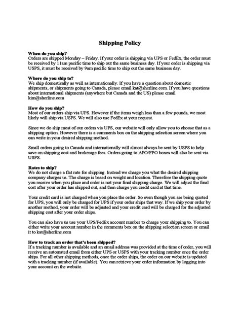 Shipping Policy Templates Find Word Templates