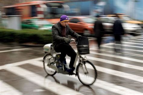 Chinese Cyclists Ride Their Bicycles Rain Editorial Stock Photo Stock