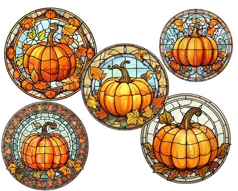 Fall Pumpkins Stained Glass Clipart By Tanya Kart TheHungryJPEG